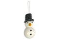 Suspension bonhomme de neige en feutre blanc avec un chapeau noir et un nez orange