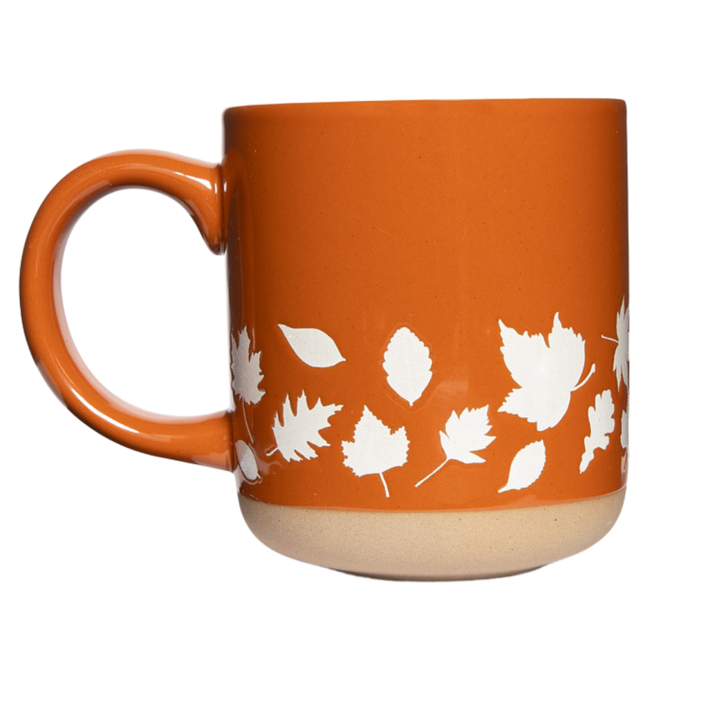 Stoneware Coffee Mug with Orange Autumn Leaves