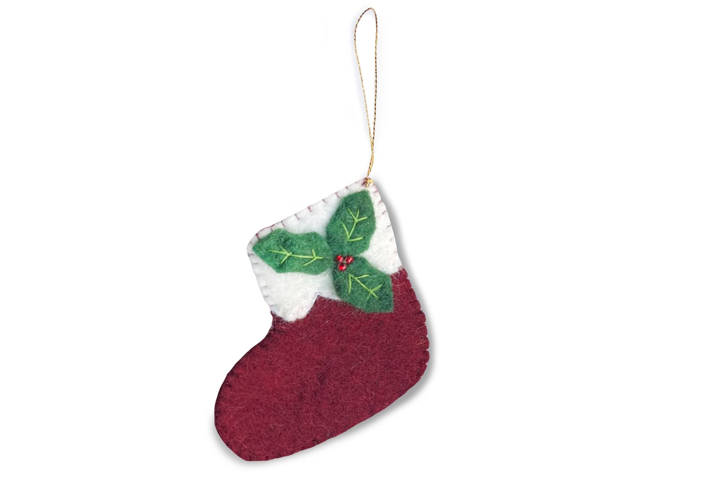 Weihnachtsornament Socke Dunkelrot handgemacht aus Wolle | Gamcha