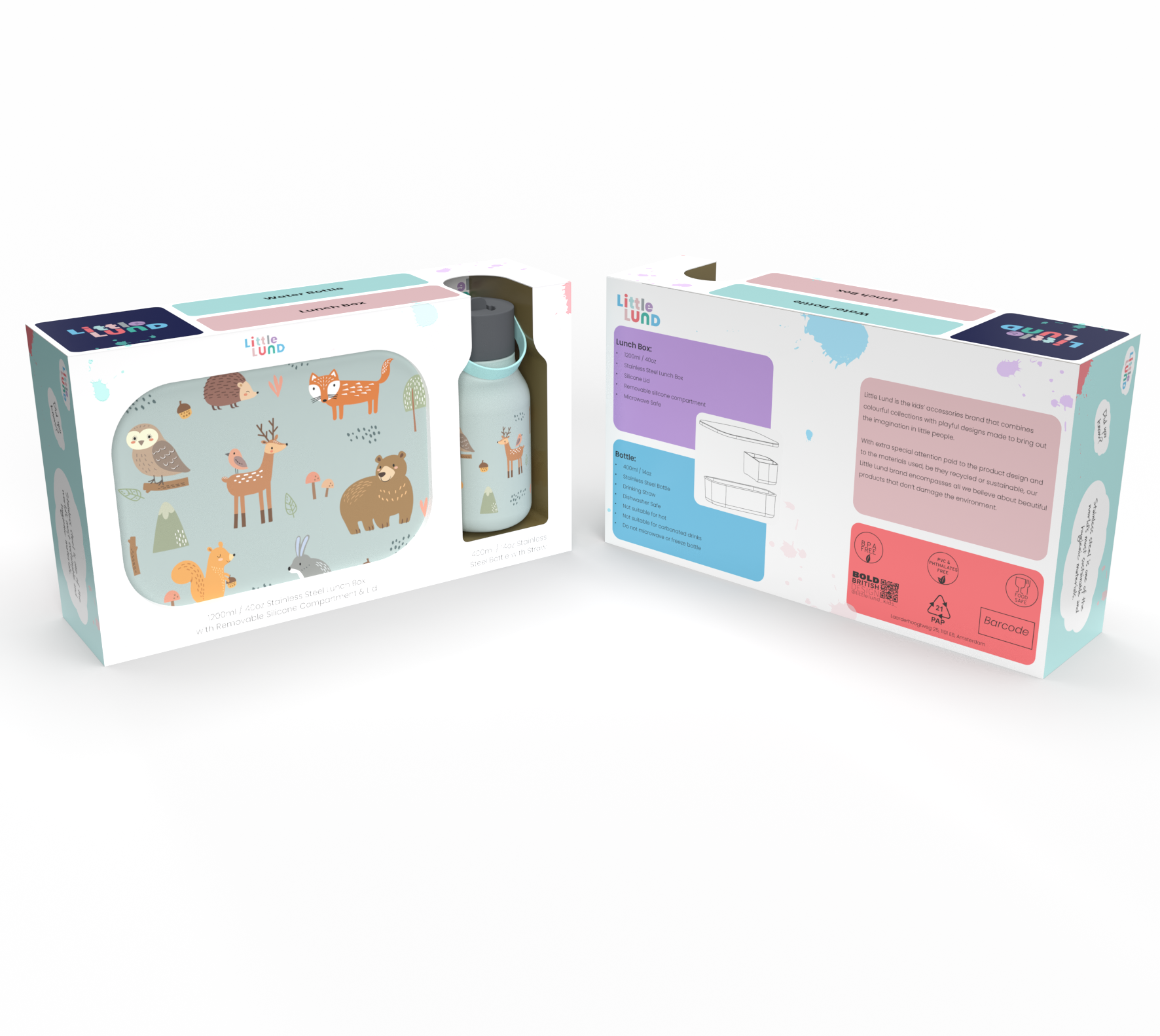 Little Lund Geschenkset – Kinder Trinkflasche & Lunchbox aus Edelstahl, BPA-frei & auslaufsicher