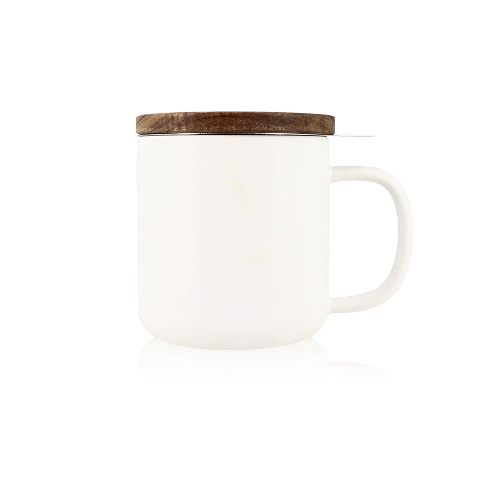 Teetasse JULIET Weiss - aus Steinzeug mit Holzdeckel und Edelstahl-Teesieb 300 ml | Ogo Living