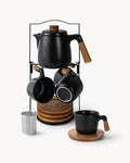 Tea Set with Stand and 4 Cups – Black – 1 L, Ceramic & Bamboo | MIAMIO