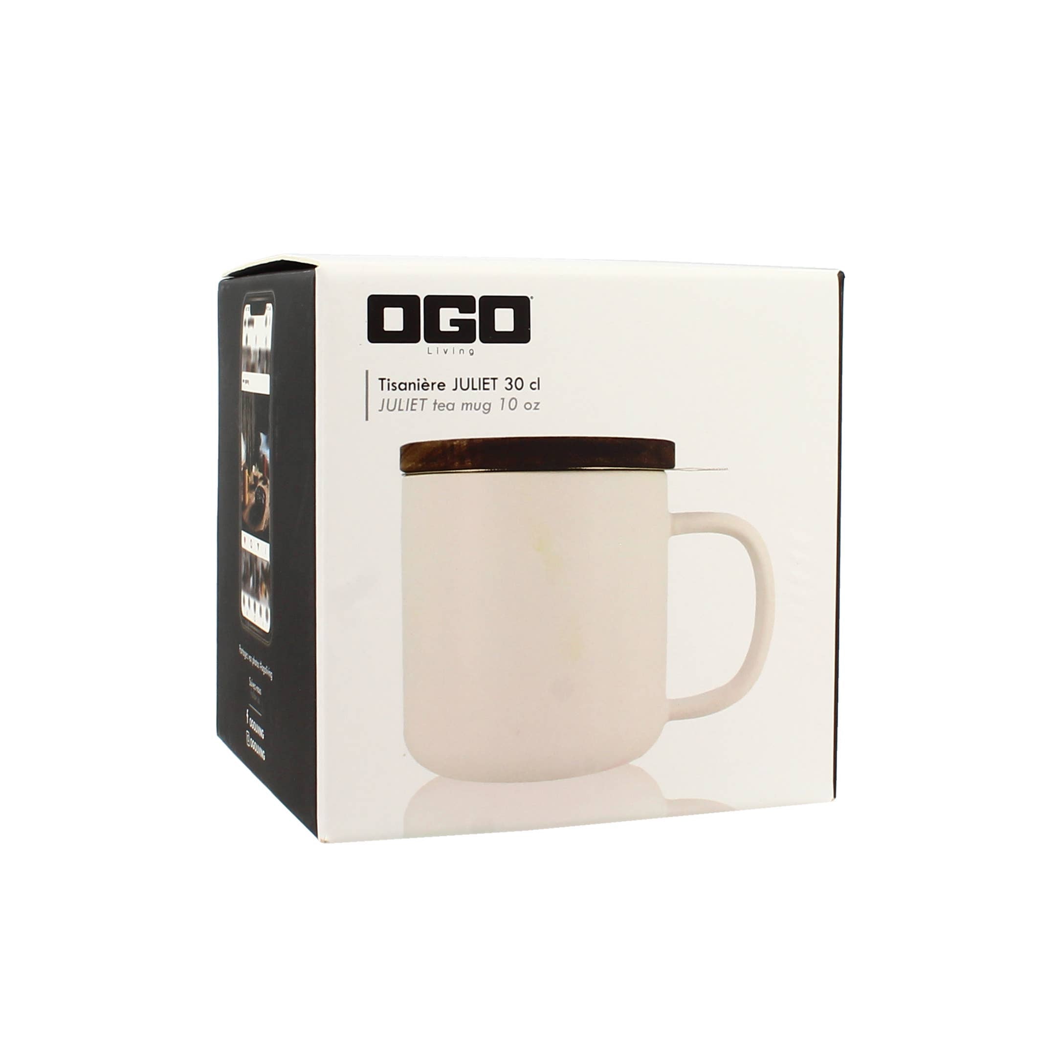 Teetasse JULIET Weiss - aus Steinzeug mit Holzdeckel und Edelstahl-Teesieb 300 ml | Ogo Living