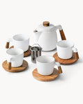 Service à thé avec théière et 4 tasses - Blanc – 1 L, Céramique & Bambou | MIAMIO